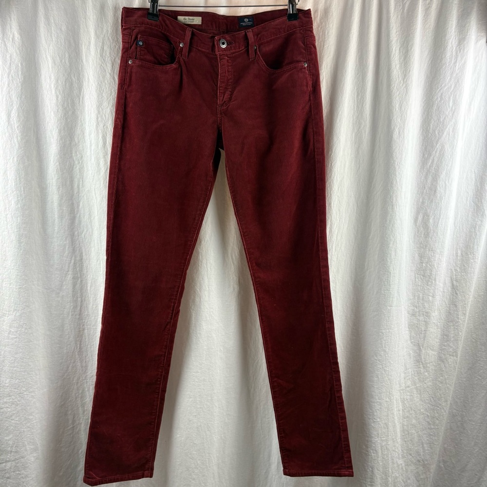 AG Adriano Goldschmied Stevie Slim Straight Corduroy Pants 29R Rust Brick Red